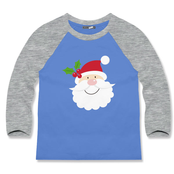 Marina Blue & Gray Santa Joy Long-Sleeve Crewneck Top
