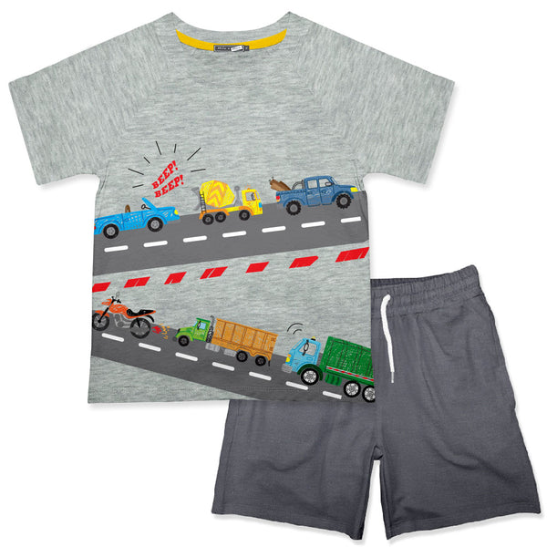 Gray Transport Vehicle Tee & Drawstring Pocket Shorts