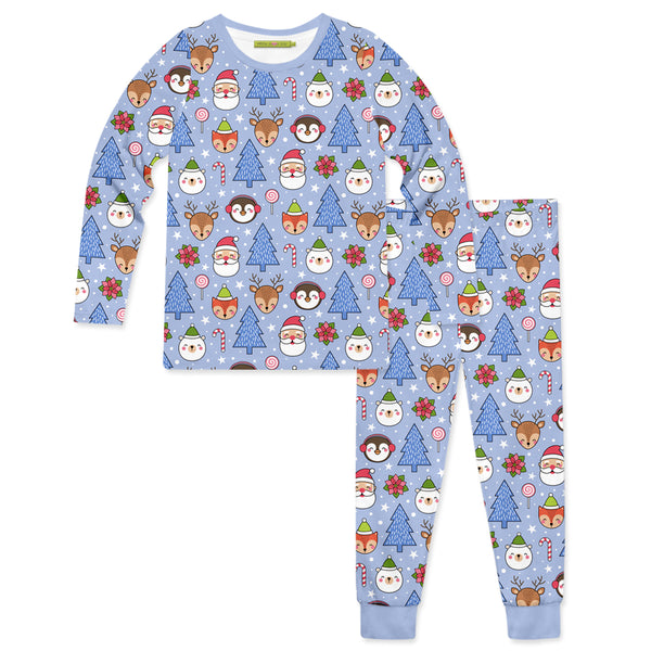 Periwinkle Christmas Stamp Pajama Set