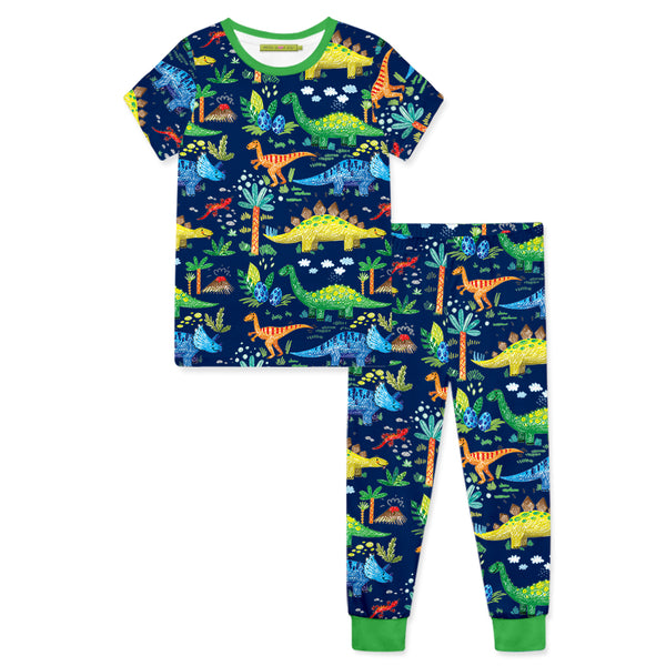 Navy Dino Crayon Short-Sleeve Pajama Set