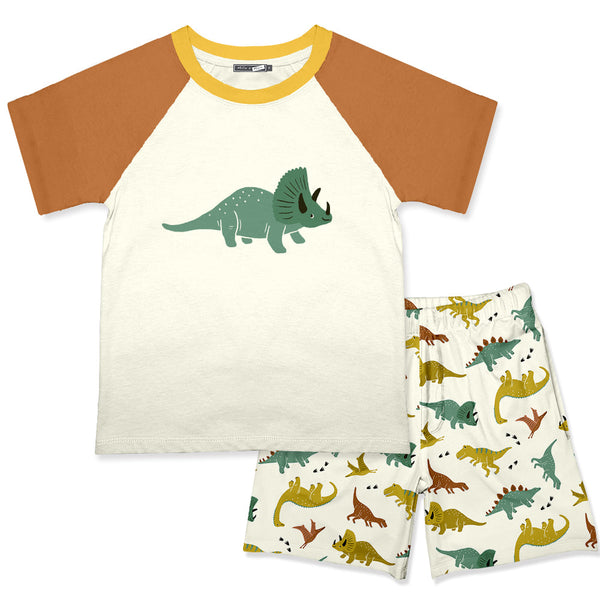 Cream Crewneck Tee & Dinosaur Shorts