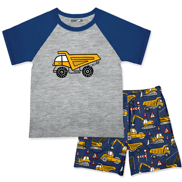 Gray Heather Crewneck Tee & Construction Vehicles Pocket Shorts