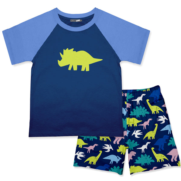 Navy Dino Crewneck Tee & Dino Block Shorts