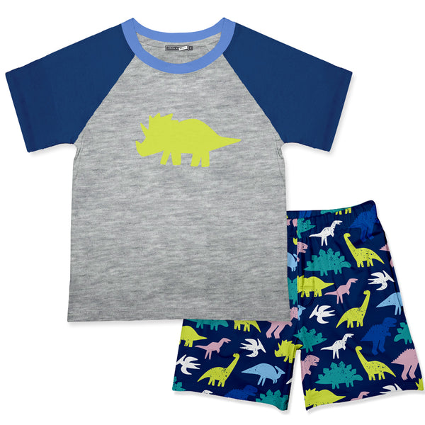 Gray Heather Dino Crewneck Tee & Dino Block Shorts