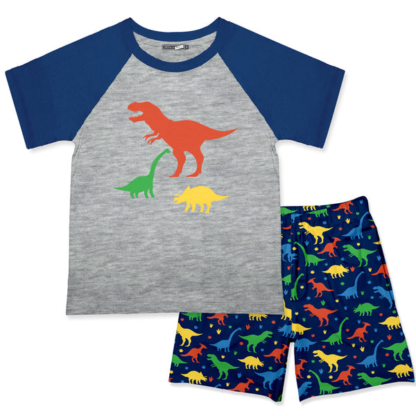 Gray Heather Crewneck Tee & Dinosaur Shorts