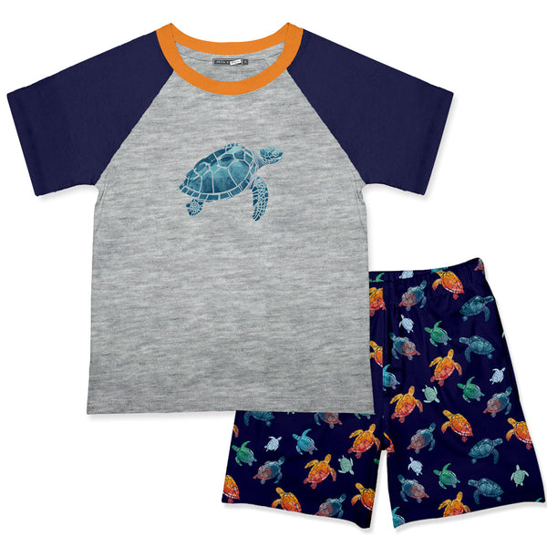 Gray Heather Crewneck Tee & Turtle Dive Shorts