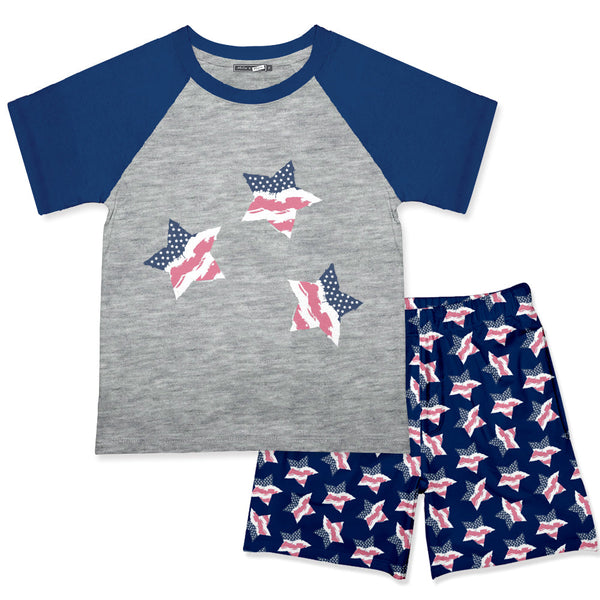 Gray Heather Crewneck Tee & Americana Star Shorts