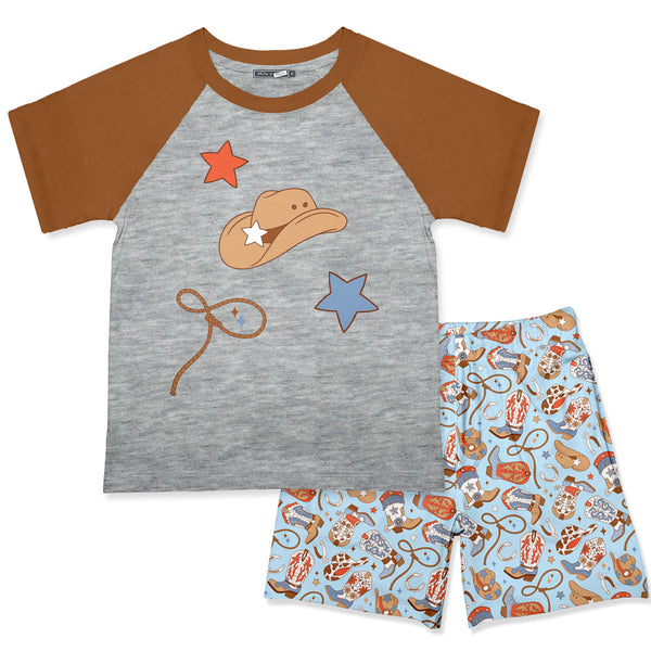 Kids Gray Heather Crewneck Tee & Howdy Boots Shorts
