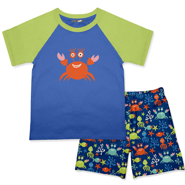 Kids Blue Crewneck Tee & Silly Sea Life Shorts