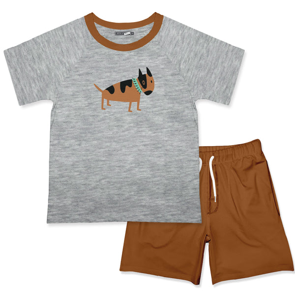 Heather Gray Doggie Crewneck Tee & Caramel Cafe Pocket Shorts