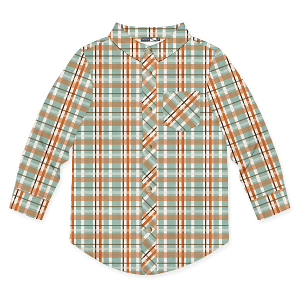 Orange Pumpkin Patch Plaid Long-Sleeve Button-Up