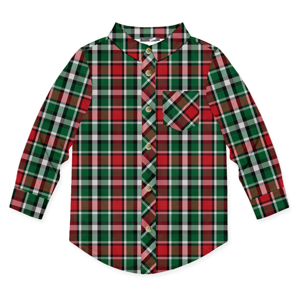 Red & Green Christmas Tartan Long-Sleeve Button-Up