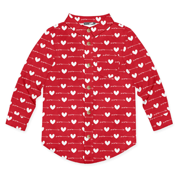 Red Hearts Long-Sleeve Button-Up