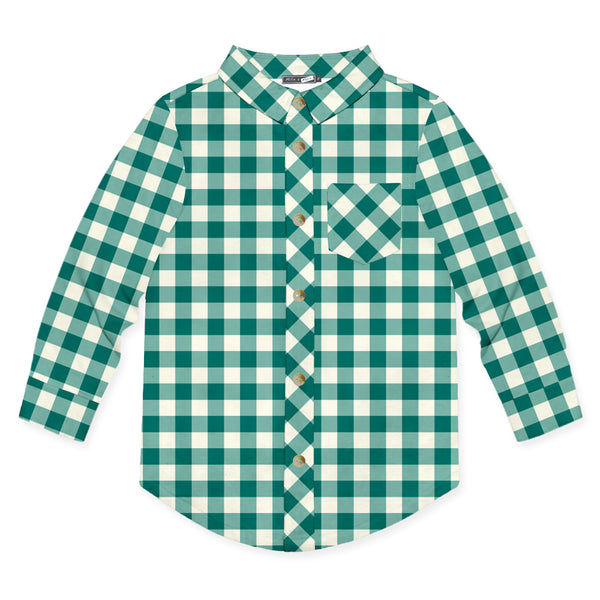 Ivy Green & Cream Gingham Long-Sleeve Button-Up