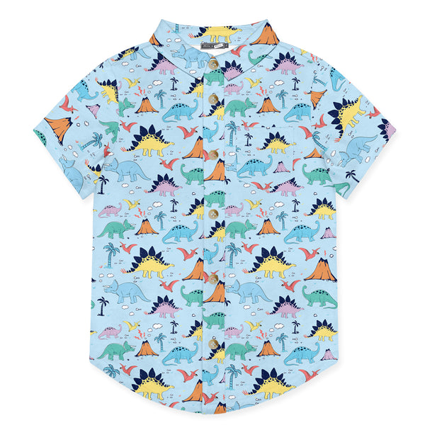 Ice Blue Island Dino Short-Sleeve Button-Up