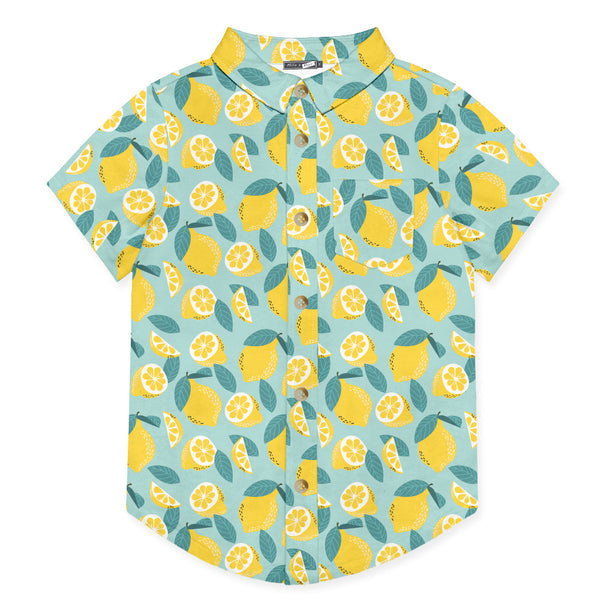 Mint & Yellow Lemon Short-Sleeve Button-Up