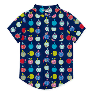 Navy Apple Toss Short-Sleeve Button-Up