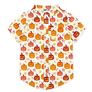 Cream & Orange Pumpkins Short-Sleeve Button-Up