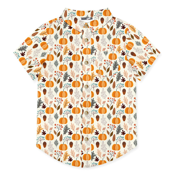 Kids Cream Pumpkin Paradise Short-Sleeve Button-Up