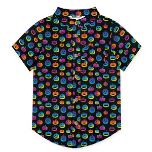 Black Pumpkin Fright Short-Sleeve Button-Up