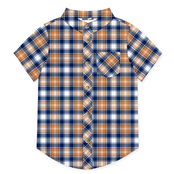 Navy  Plaid Short-Sleeve Button-Up