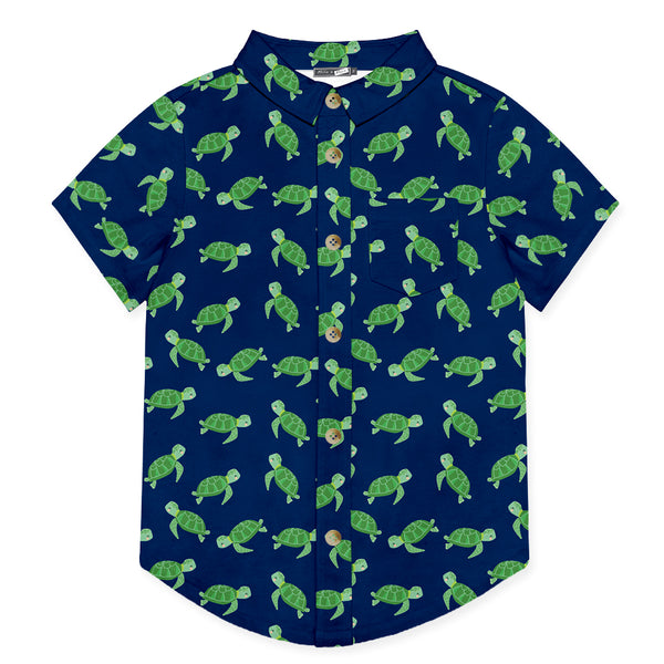 Navy Turtle Rock Short-Sleeve Button-Up