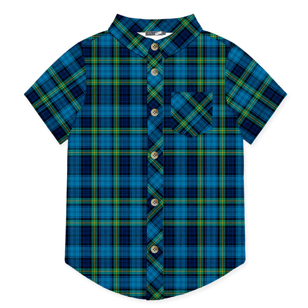 Blue Plaid Short-Sleeve Button-Up