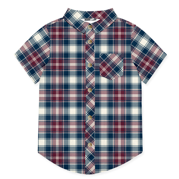 Plum  Plaid Short-Sleeve Button-Up