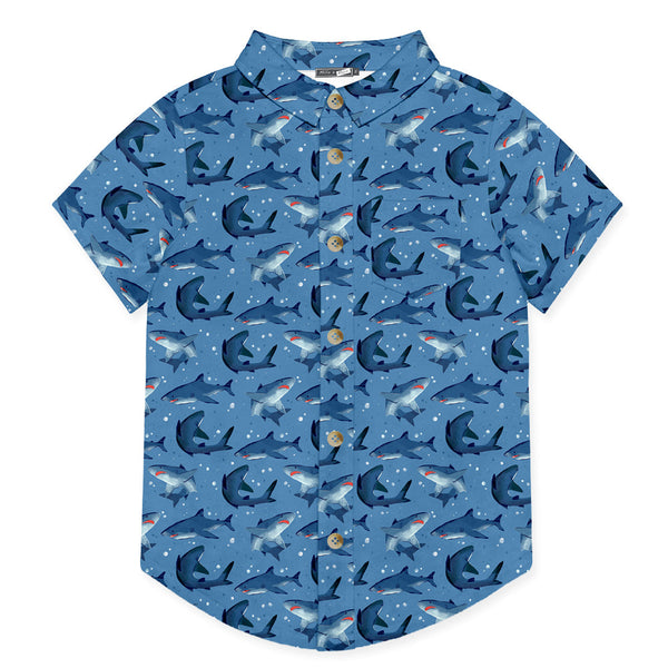 Gray Blue Sam The Shark Short-Sleeve Button-Up