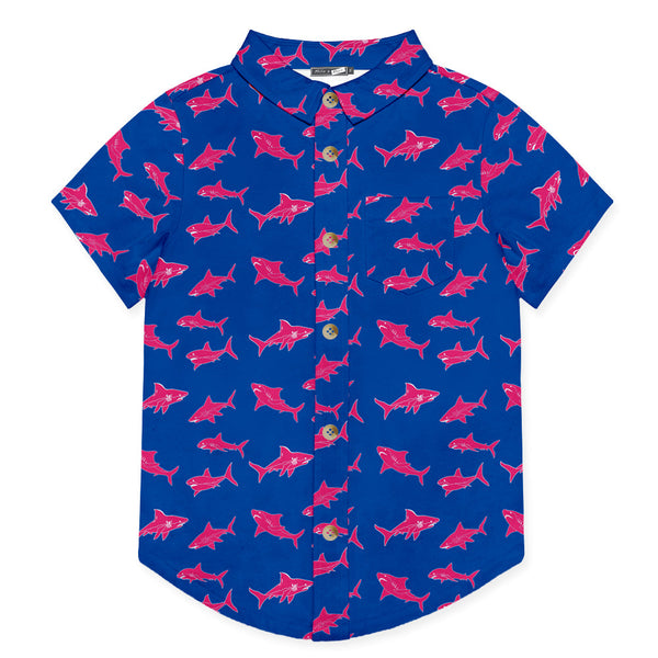 Blue Shark Short-Sleeve Button-Up