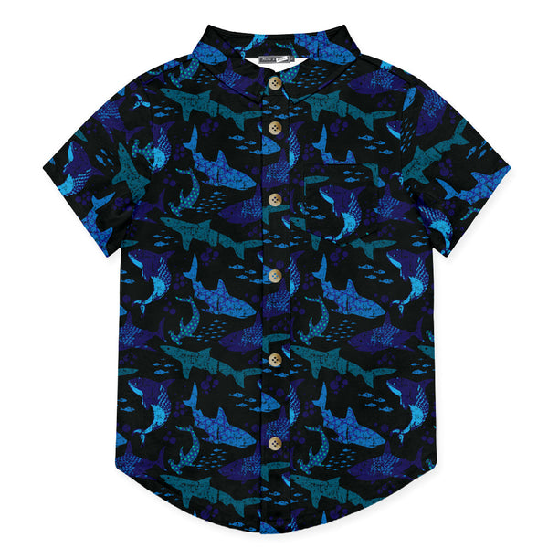 Black Pacific Shark Short-Sleeve Button-Up