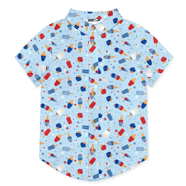 Ice Blue Ice Cream Short-Sleeve Button-Up