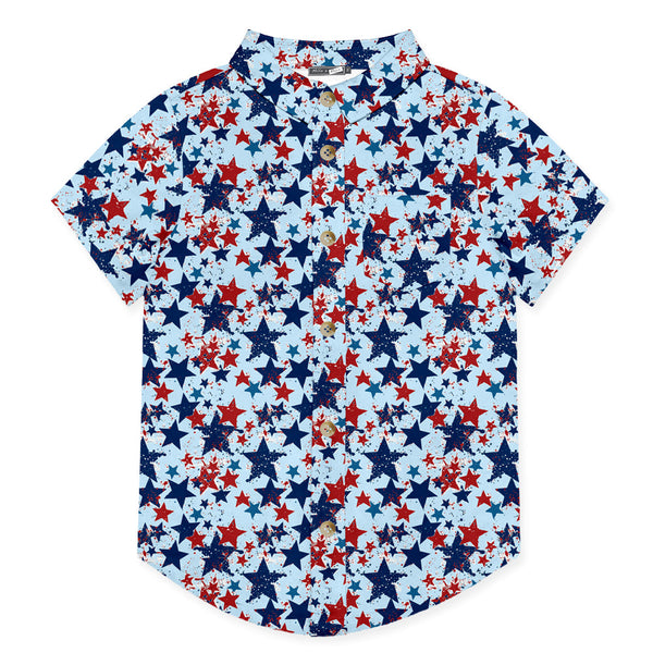 Ice Blue Star Short-Sleeve Button-Up