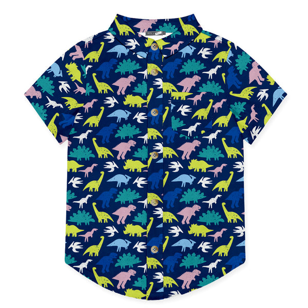 Blue Dinosaur Short-Sleeve Button-Up