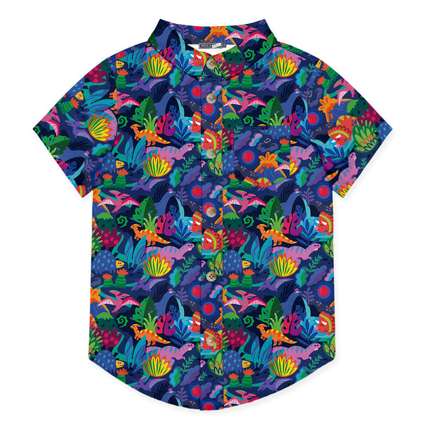 Purple Dino Dynamic Short-Sleeve Button-Up