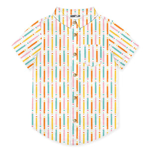 Kids White Pencils Short-Sleeve Button-Up