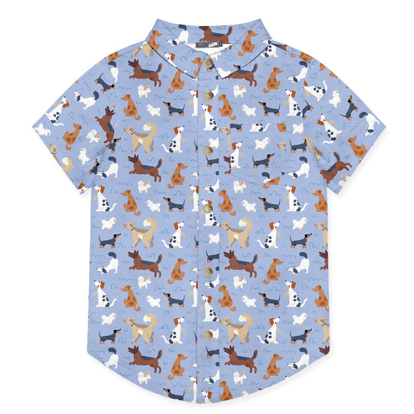 Kids Periwinkle Dog Park Short-Sleeve Button-Up