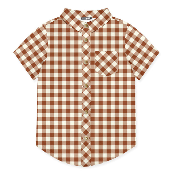 Kids Caramel Cafe Check Short-Sleeve Button-Up
