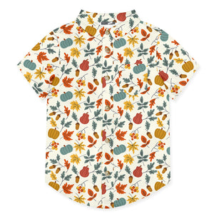 Kids Cream Acorns & Pumpkins Short-Sleeve Button-Up
