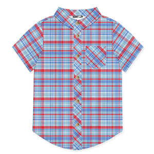 Kids Blue & Red Plaid Short-Sleeve Button-Up