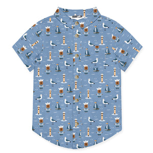 Boys short-sleeve shirt with nautical pattern on a white background