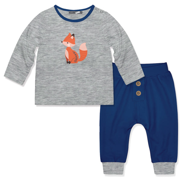 Heather Gray Fox Snap-Up Long-Sleeve Tee & Cobalt Joggers