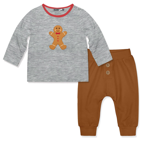 Heather Gray Gingerbread Snap-Up Long-Sleeve Tee & Caramel Cafe Joggers