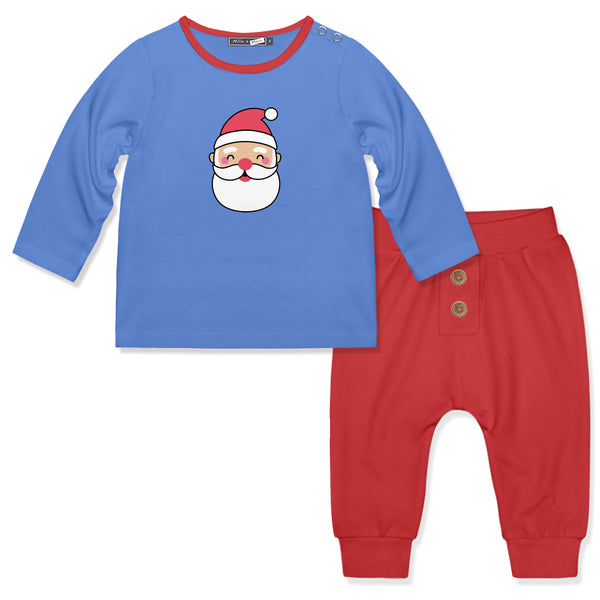 Marina Blue Santa Head Snap-Up Long-Sleeve Tee & Red Joggers