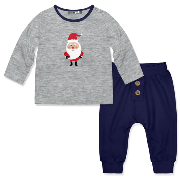 Kids Gray Heather Snowman Long Sleeve Tee & DK Navy Joggers