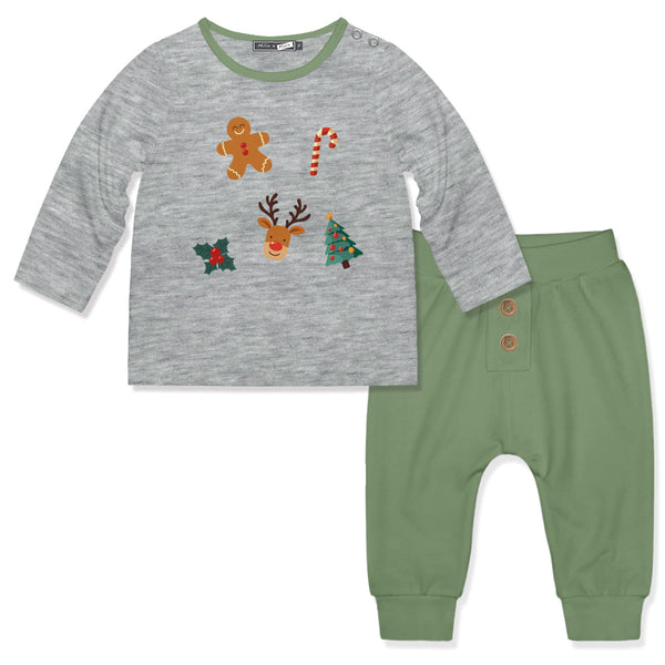 Kids Gray Heather Christmas Long Sleeve Tee & Loden Frost Joggers