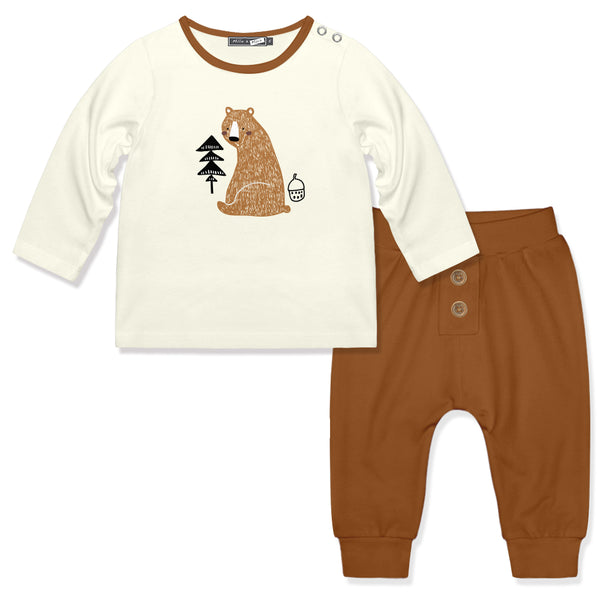 Cream & Caramel Cafe Beary Good Button-Snap Tee & Joggers