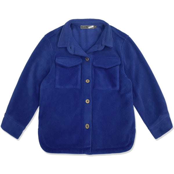 Navy Button-Accent Collared Shacket