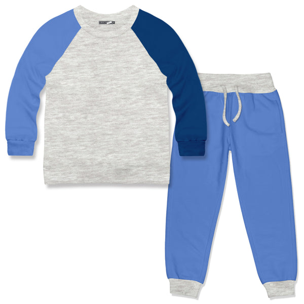 Gray Heather & Marina Blue Raglan-Sleeve Sweatshirt & Joggers