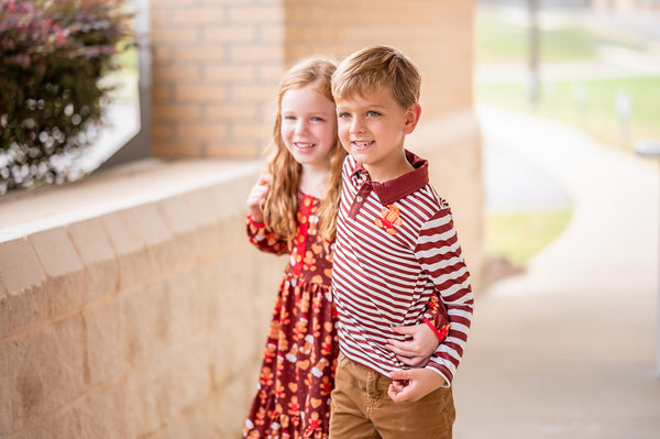 Gingerbread Square-Neck Button-Front Dress & Red Button Leggings